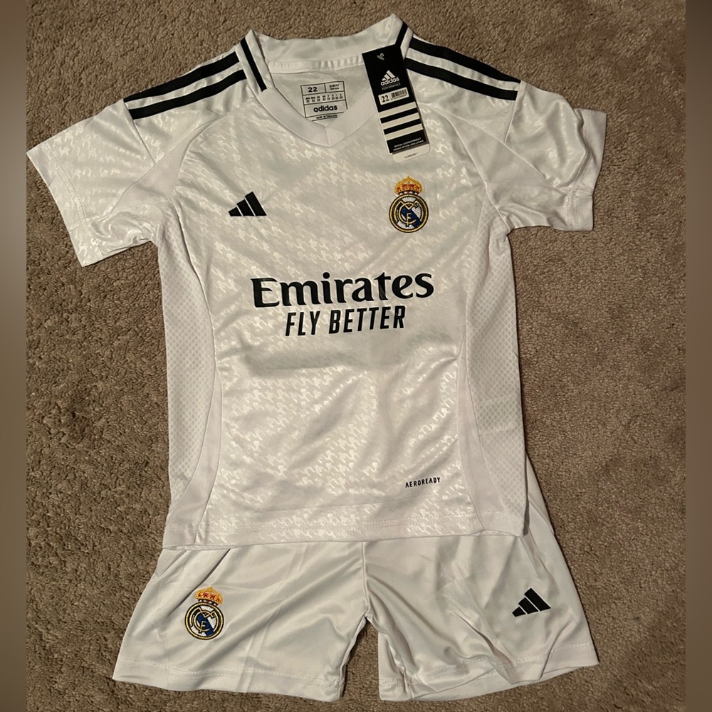 Kids Real Madrid Home LaLiga Jersey with shorts